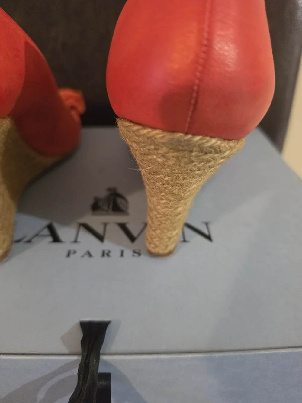 LANVIN Red/Orange  Wedge Espadrille Heels with Rosette Detail - Women